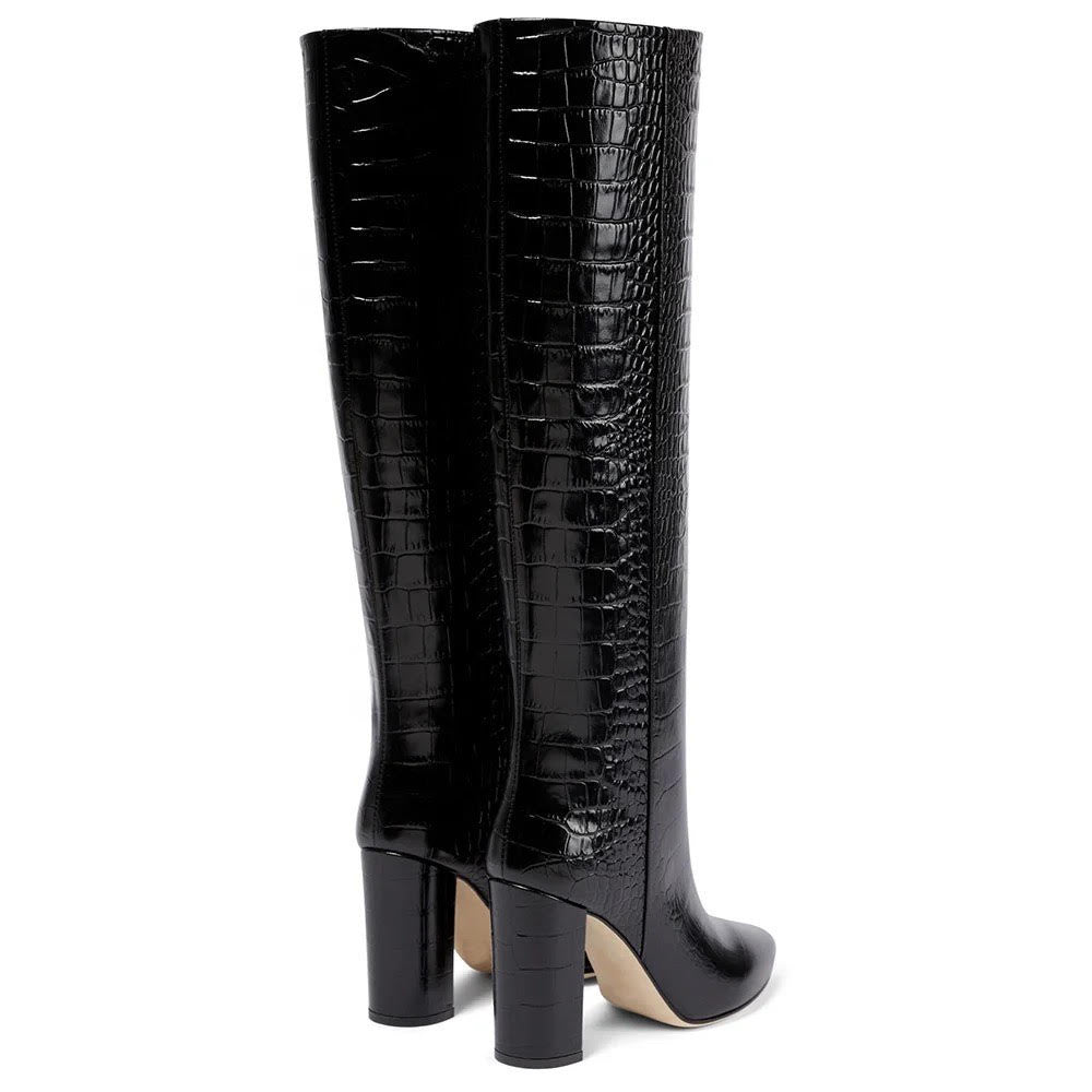 FAUX ALLIGATOR PRINT KNEE HIGH BOOTS