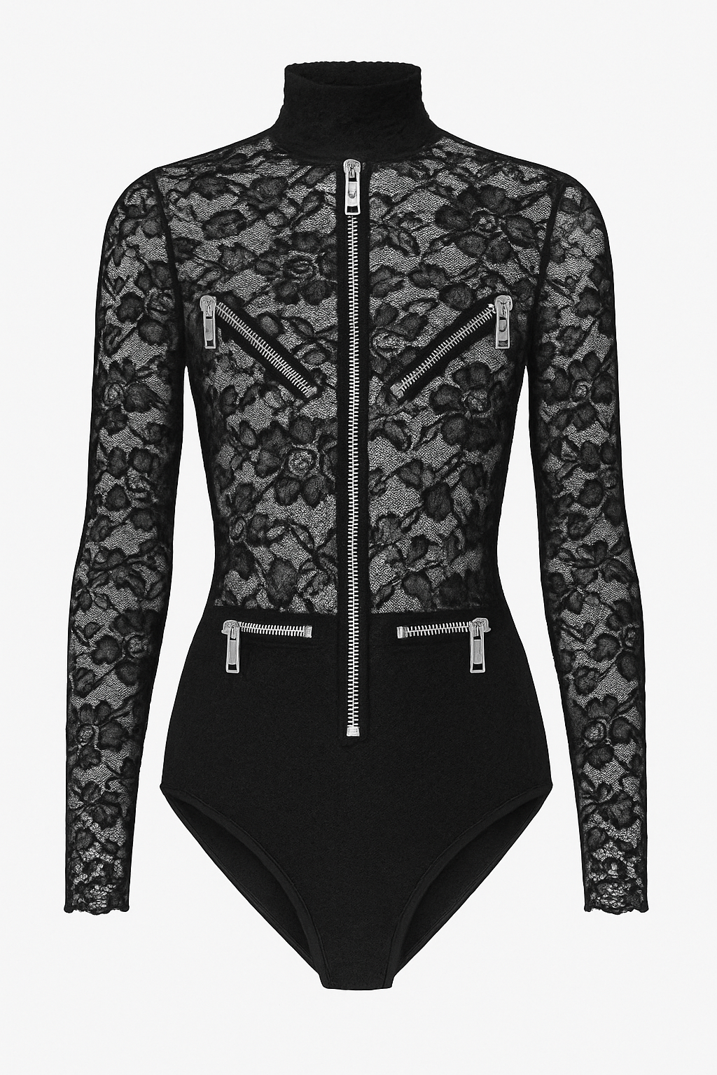 Lace & Suede Zippered Body Suit