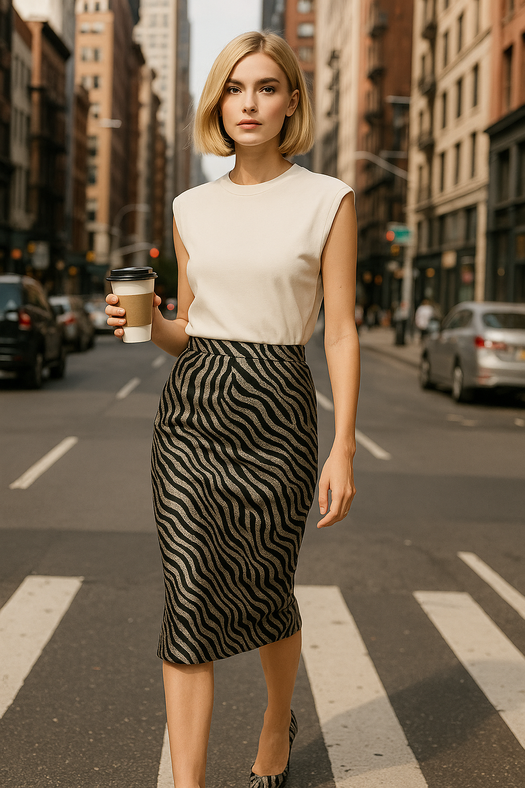 Black and Silver Wave Jacquard Skirt