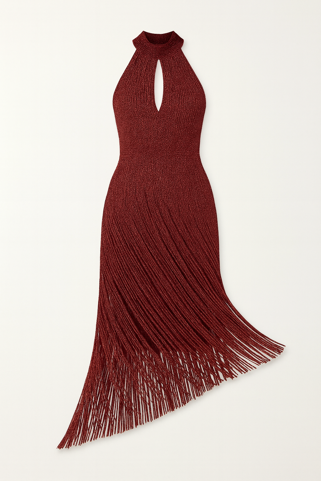 Cabernet Fringe Halter Gown