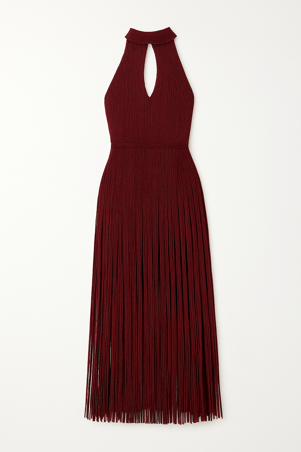 Cabernet Fringe Halter Gown
