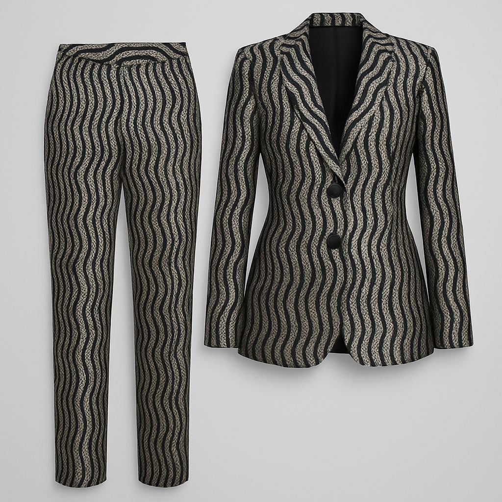 Black & Silver Wave Jacquard Suit