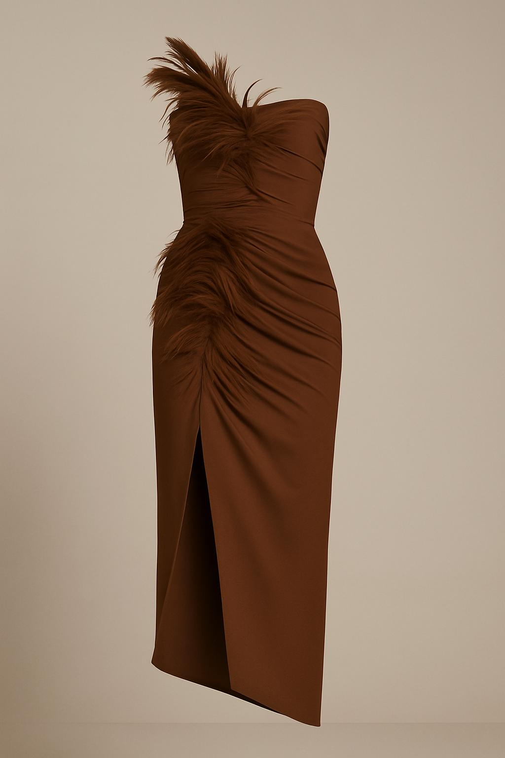 "Nina" Feathered Ruched Gown