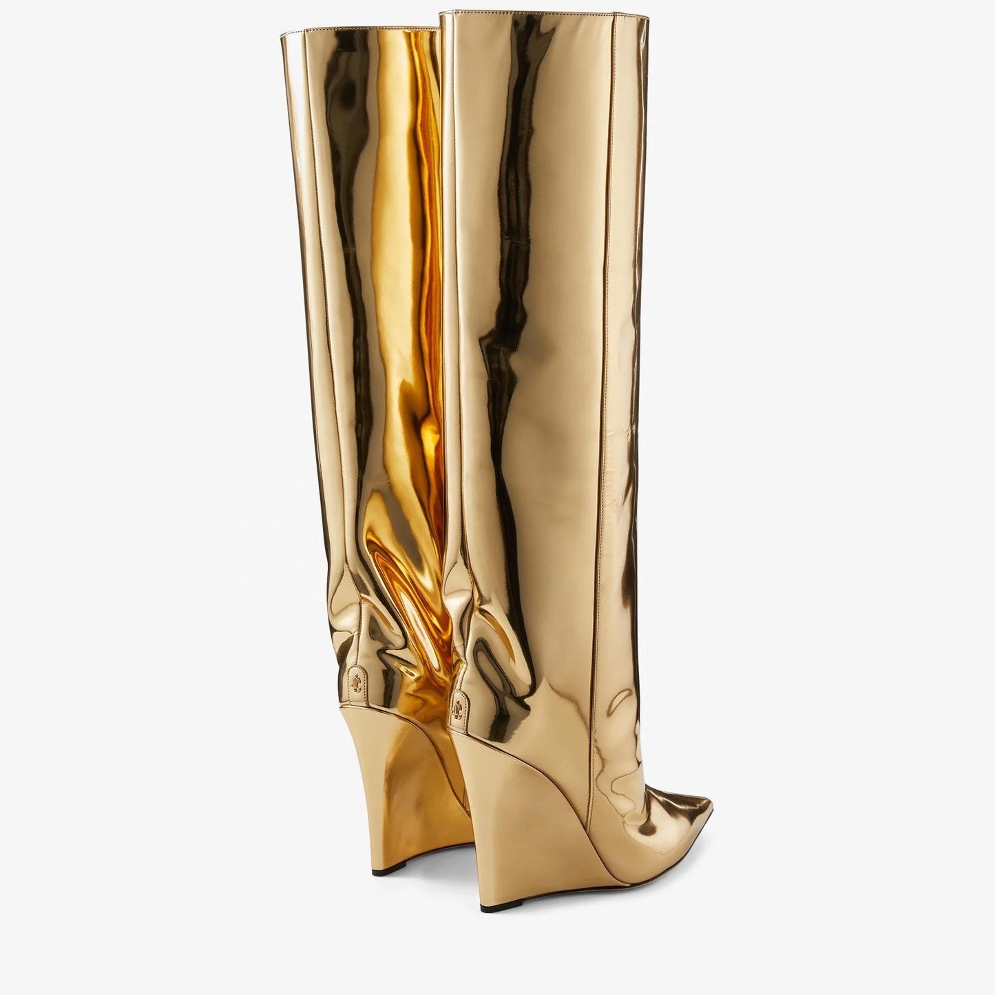GOLD KNEE HIGH WEDGE BOOTS