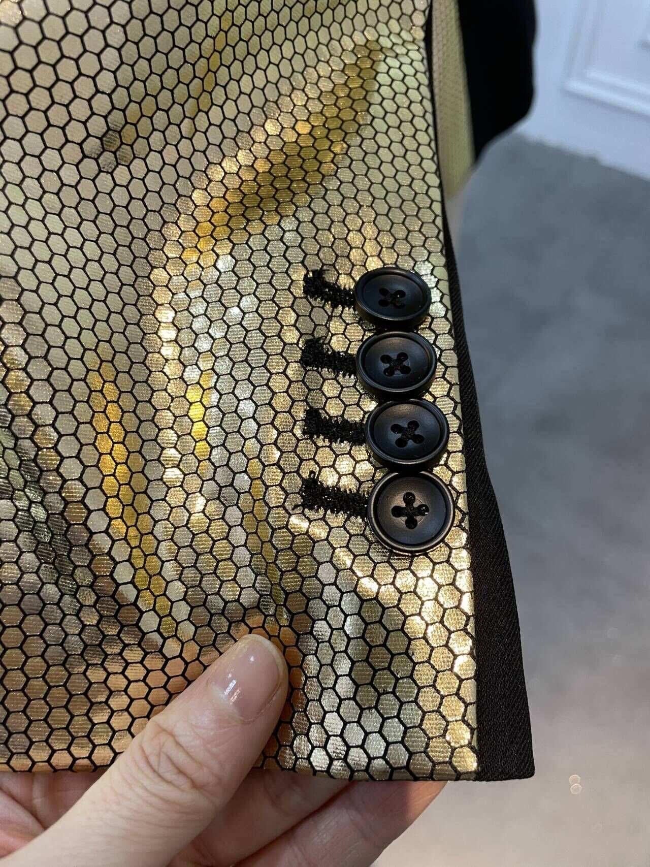 Honeycomb patterned Gold and Black Blazer and Pant Suit