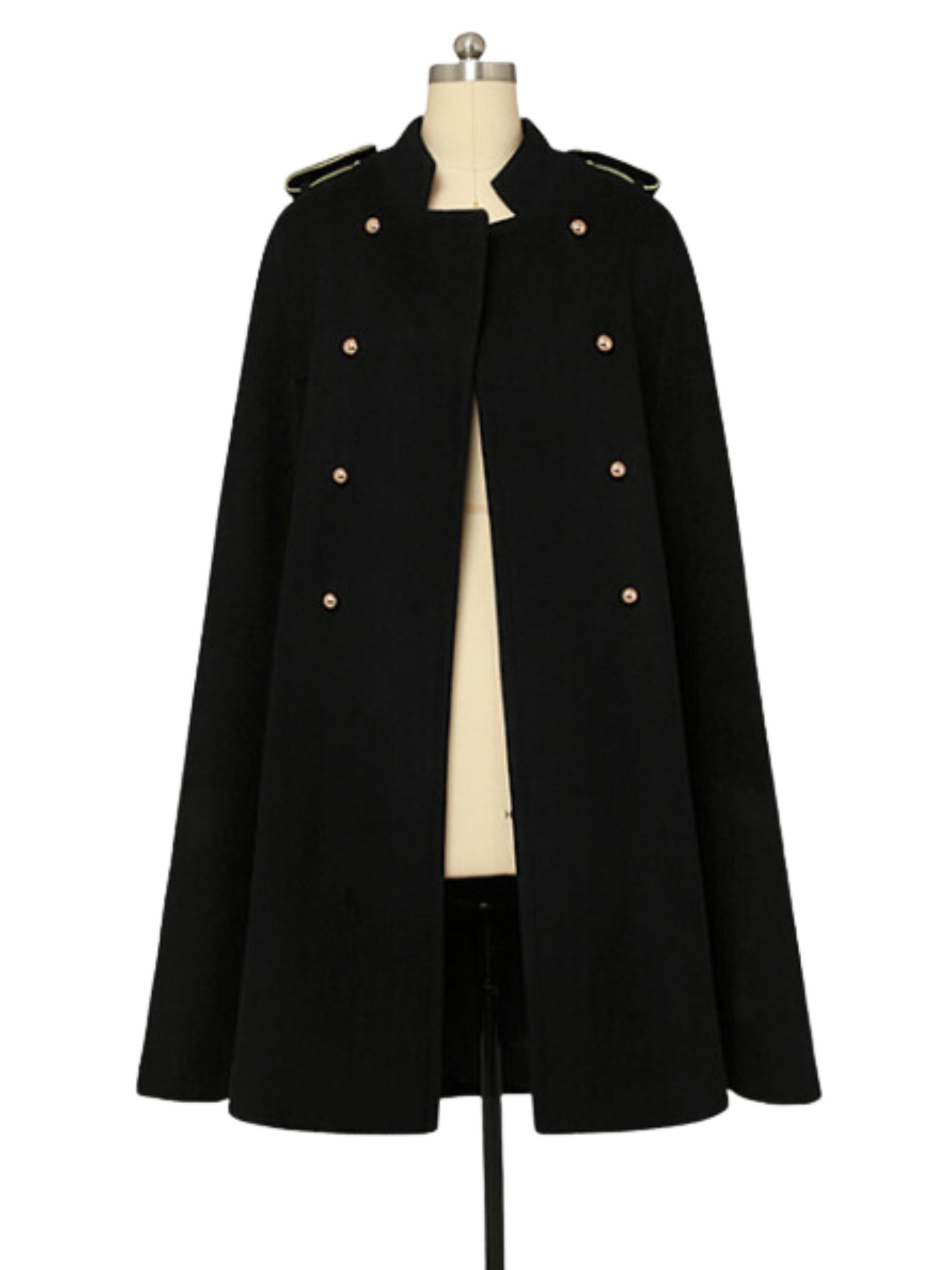 Wool Turtlenecked Black Cape