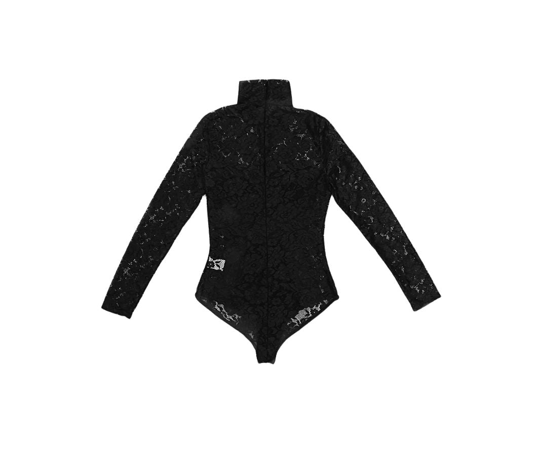 BLACK HIGH NECK LACE BODYSUIT