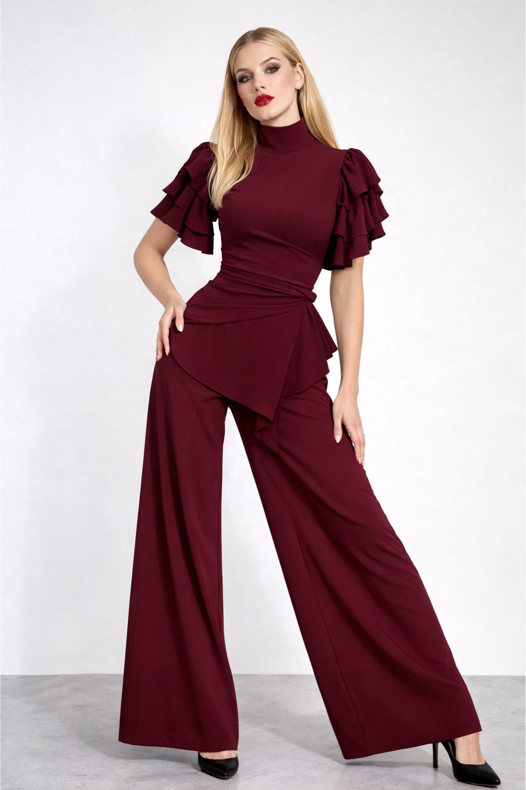 Rossario George Ruffled Peplum Blouse