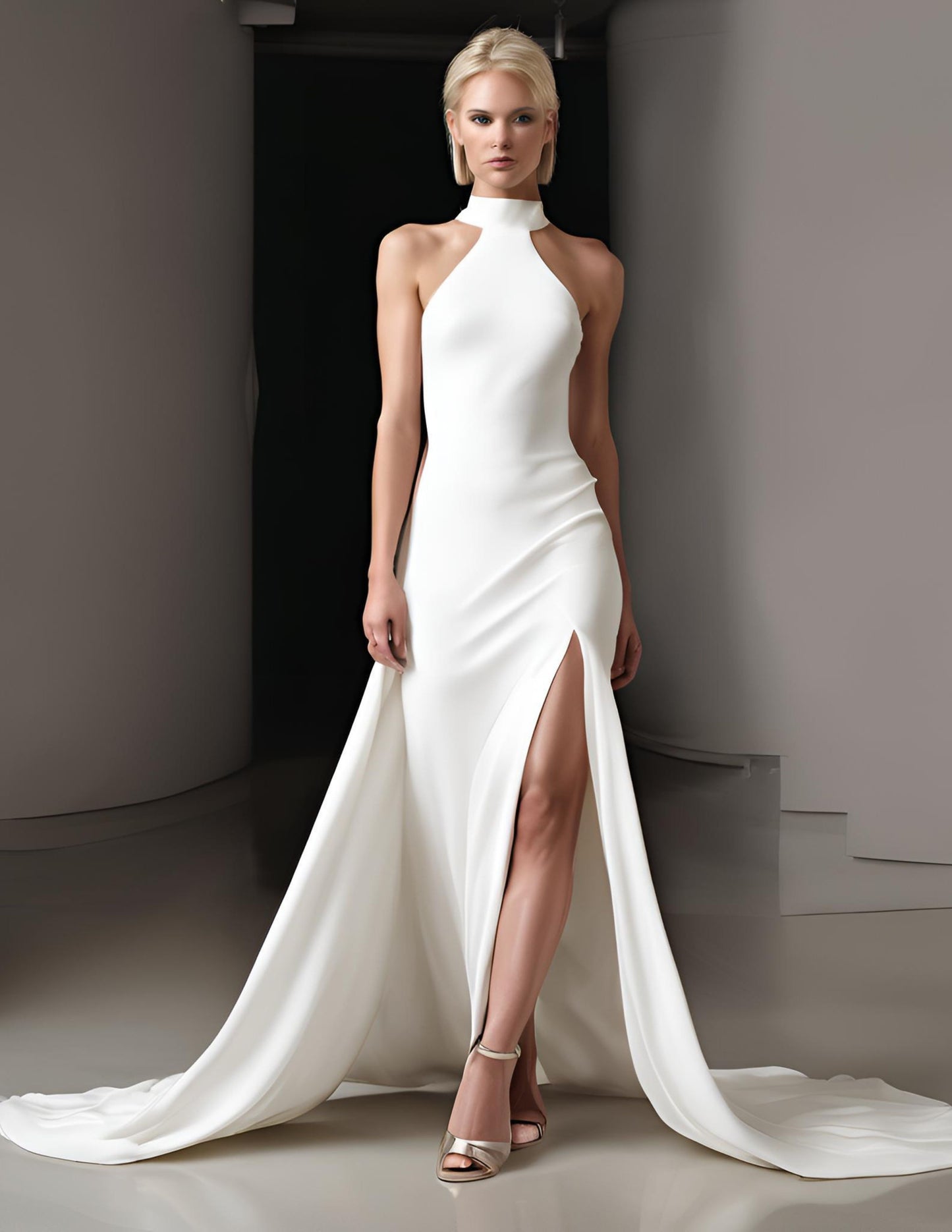 High-Neck Slit Gown