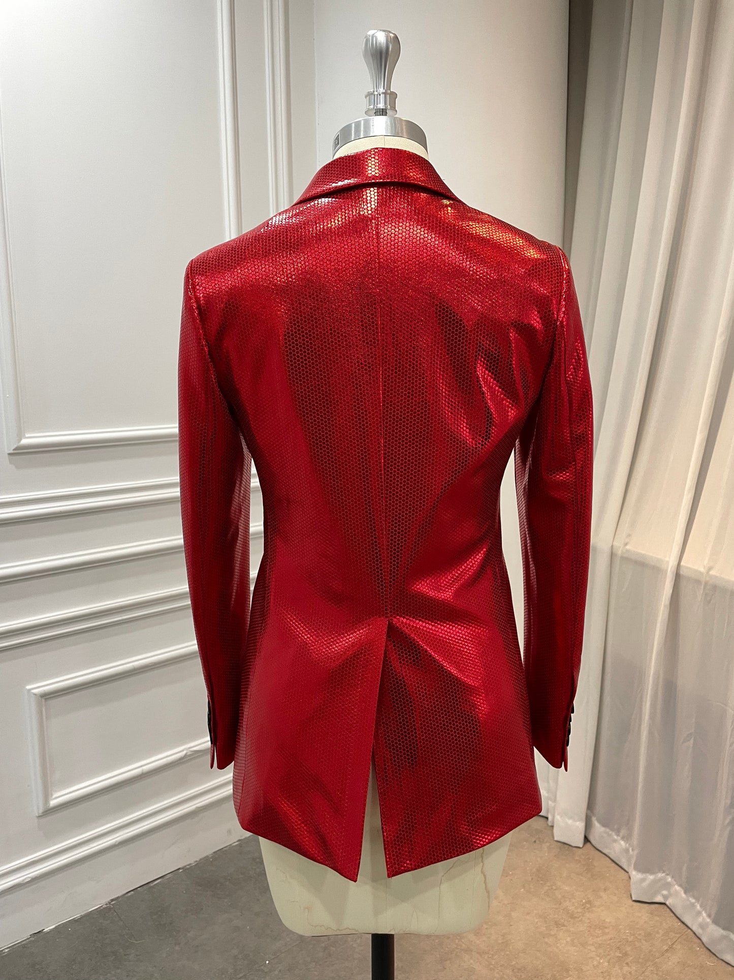 Red Metallic Honeycomb Blazer and Pant Suit