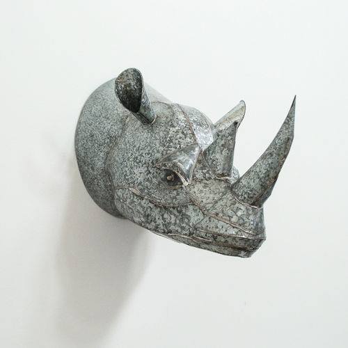 Handcrafted Metal Rhino Wall Sculpture