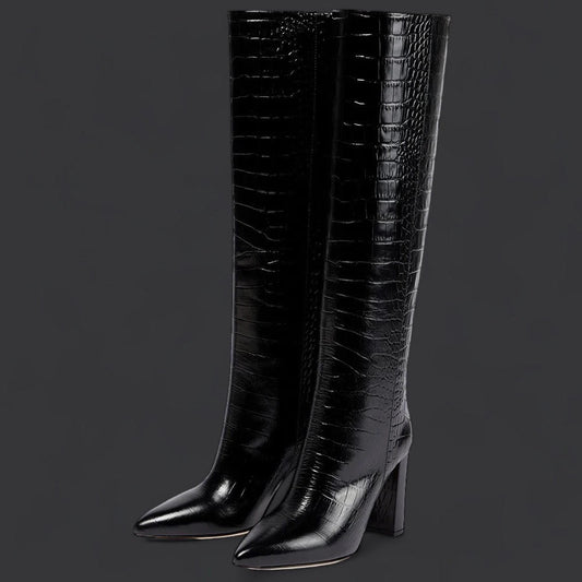 FAUX ALLIGATOR PRINT KNEE HIGH BOOTS