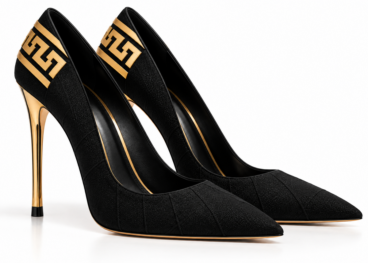 The Grecian Noir Suede Stiletto