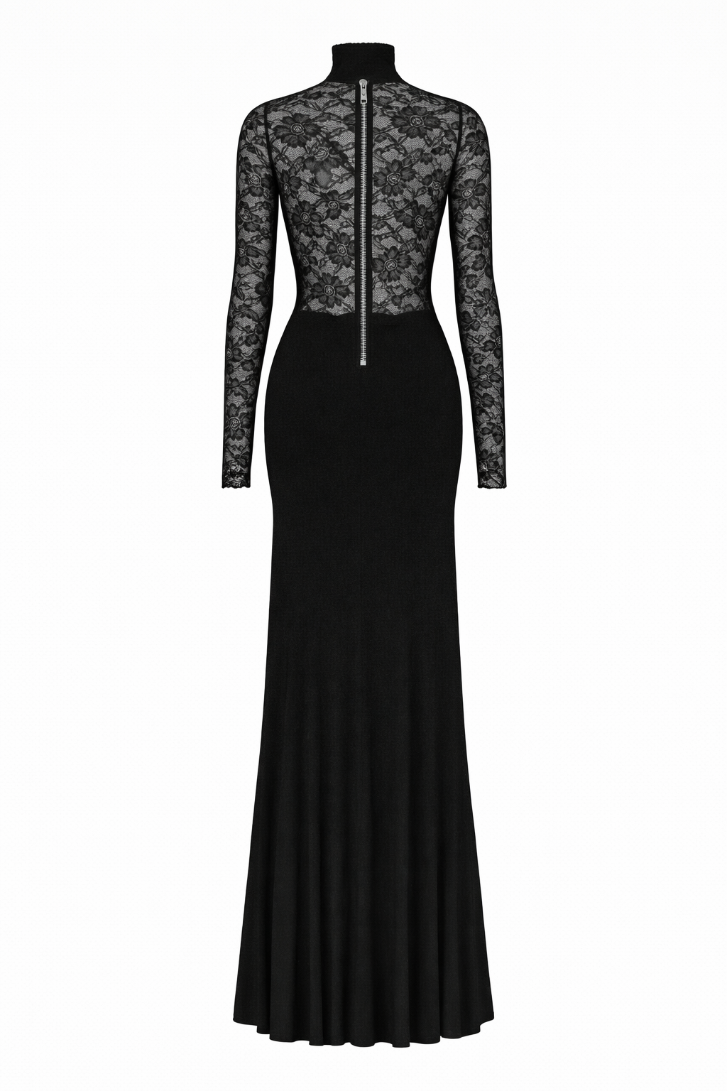 Lace & Vegan Suede Floor-Length Gown