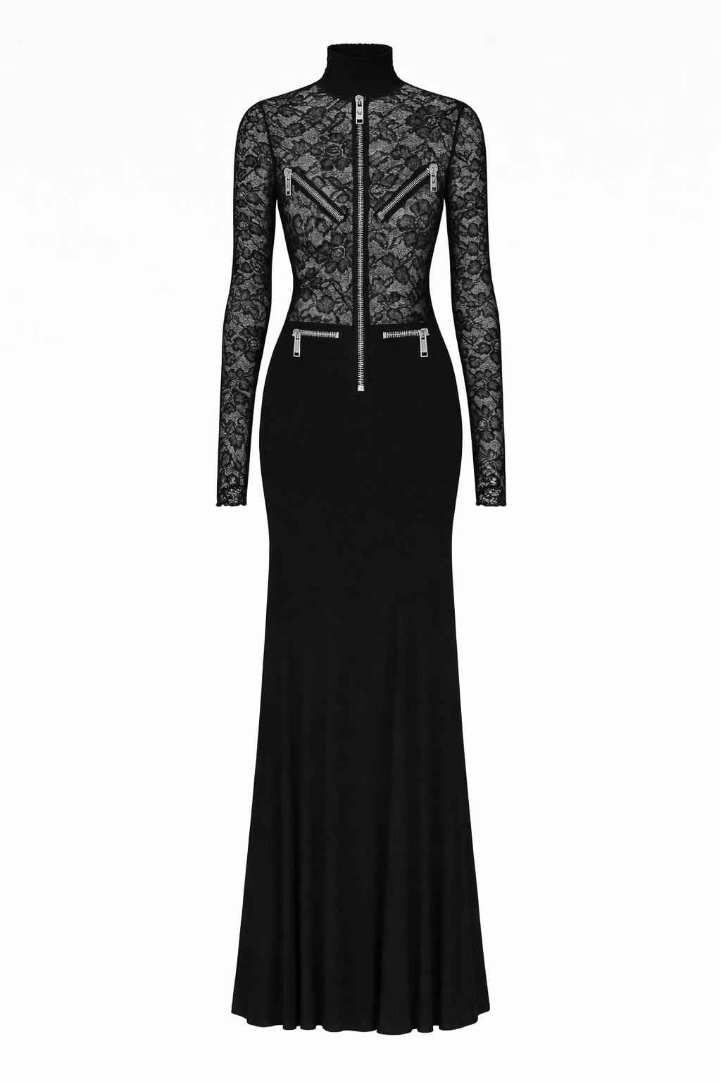 Lace & Vegan Suede Floor-Length Gown