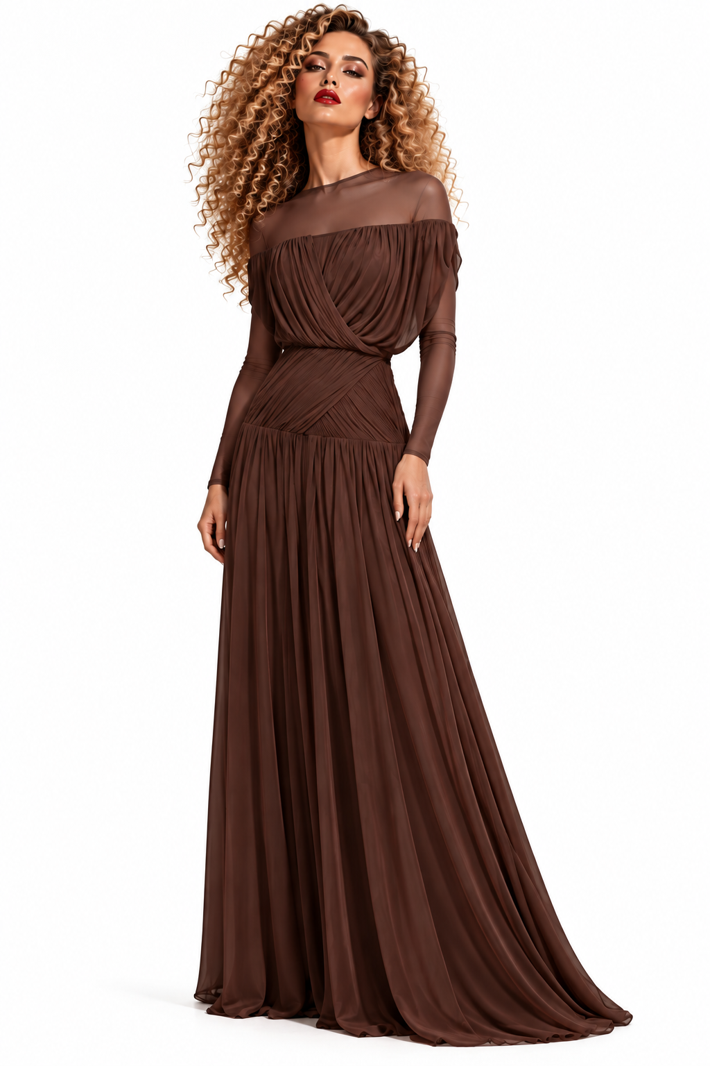 Rossario George Draped Chocolate Gown