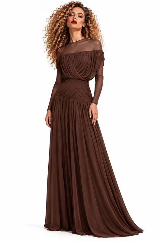 Rossario George Draped Chocolate Gown