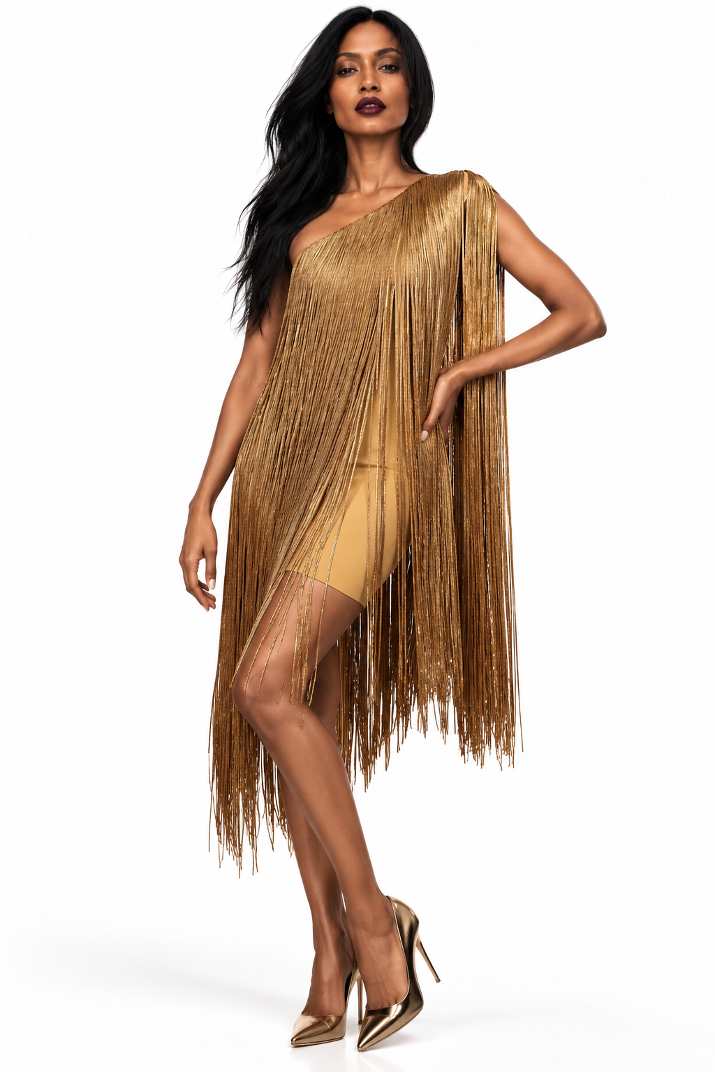 Rossario George Gilded Fringe Gown