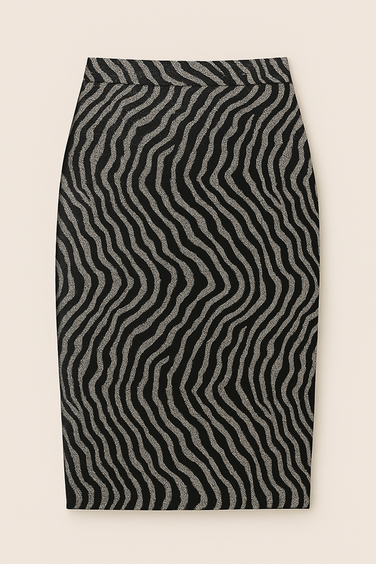 Black and Silver Wave Jacquard Skirt