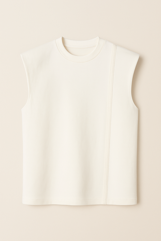Sleeveless Padded Tee in Osso