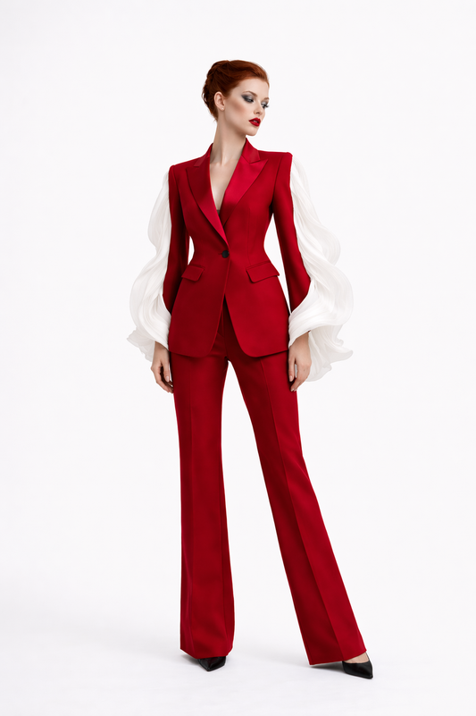Red Rossario George Sheer Reverie Tailored Suit - Made to Order