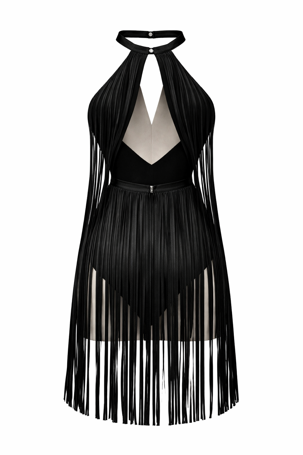 Vegan Leather Fringe Mini Dress