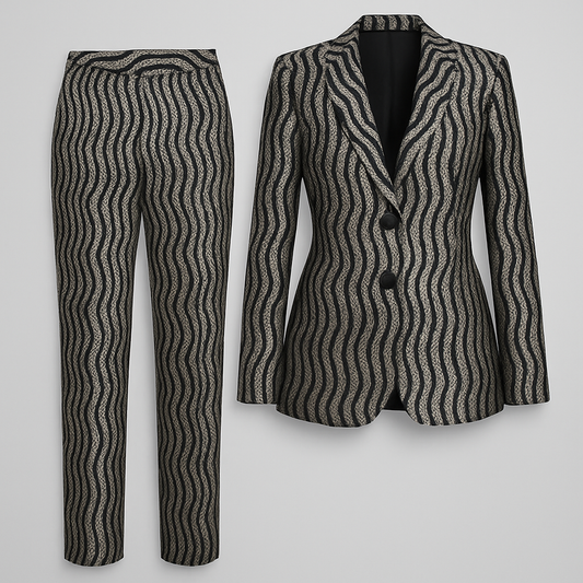 Black & Silver Wave Jacquard Suit