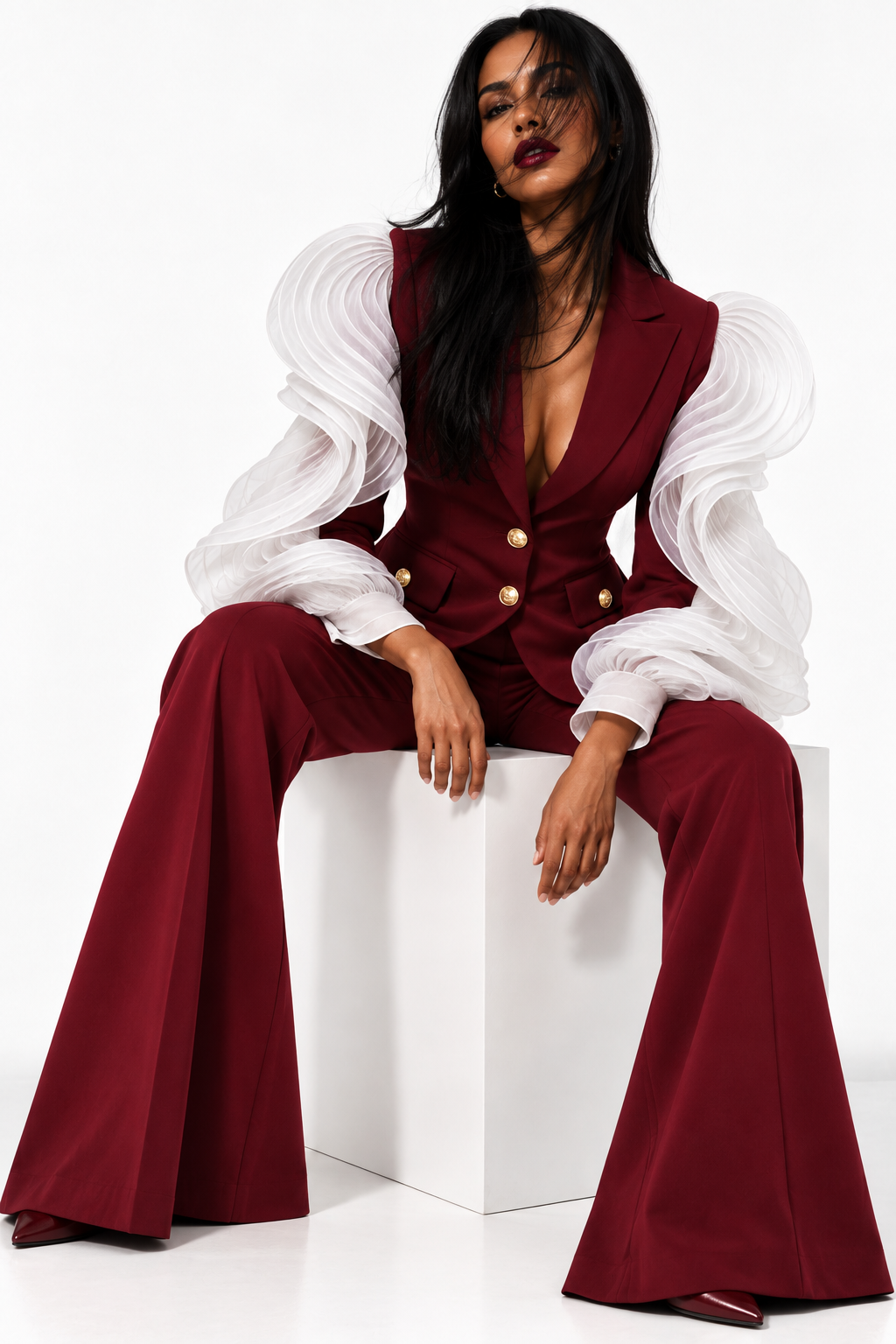 Red Rossario George Sheer Reverie Tailored Suit - Made to Order