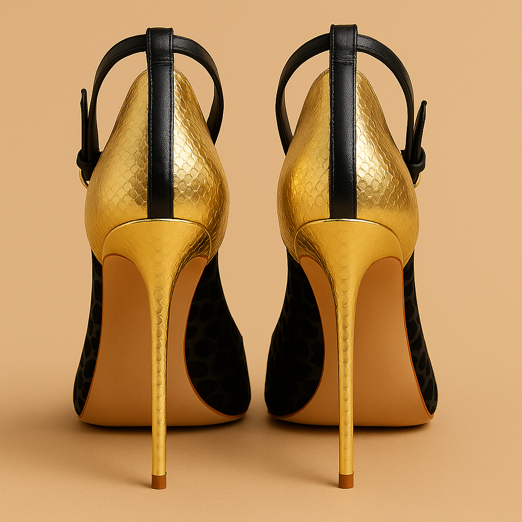 HONEY GOLD AND BLACK HEELS