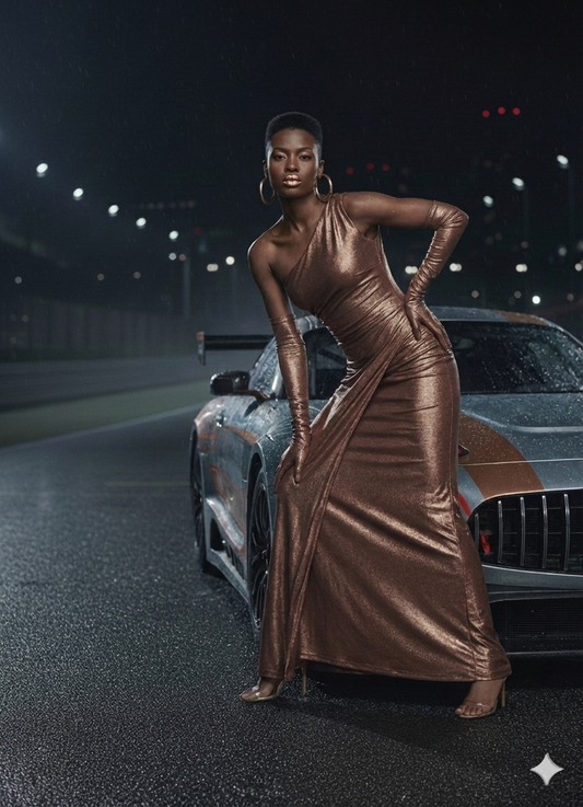 Flowing Rose Gold Vegan Leather Dress