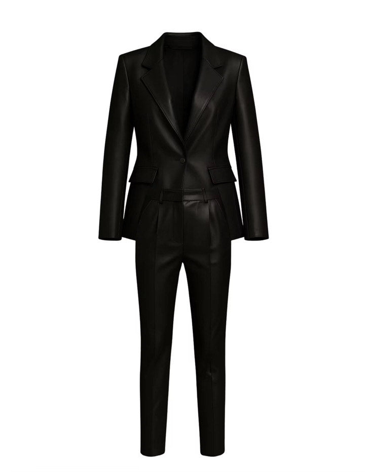 Black Vegan Leather Tailored Suit
