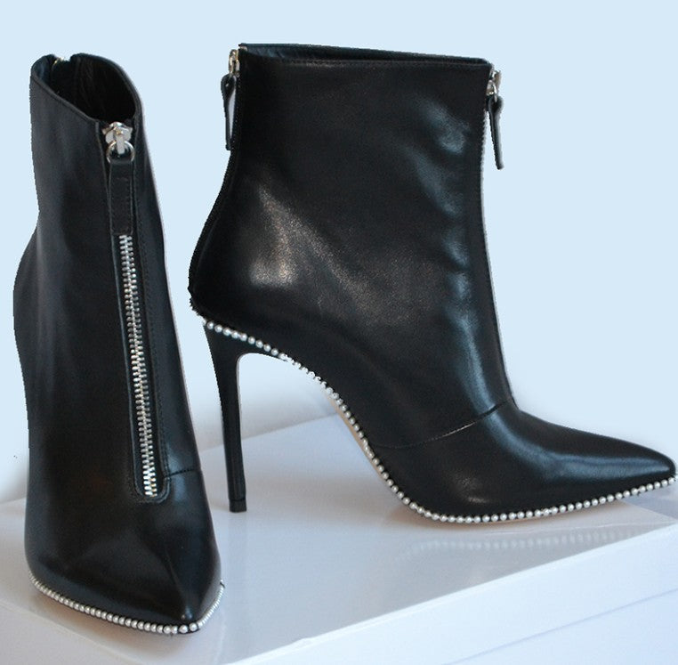 Pearl-Trimmed Stiletto Ankle Boot