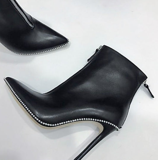 Pearl-Trimmed Stiletto Ankle Boot