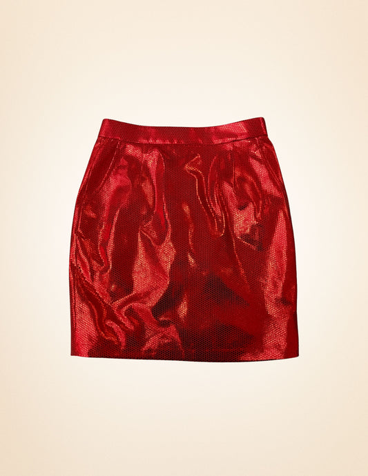 Red Metallic Honeycomb Mini Skirt