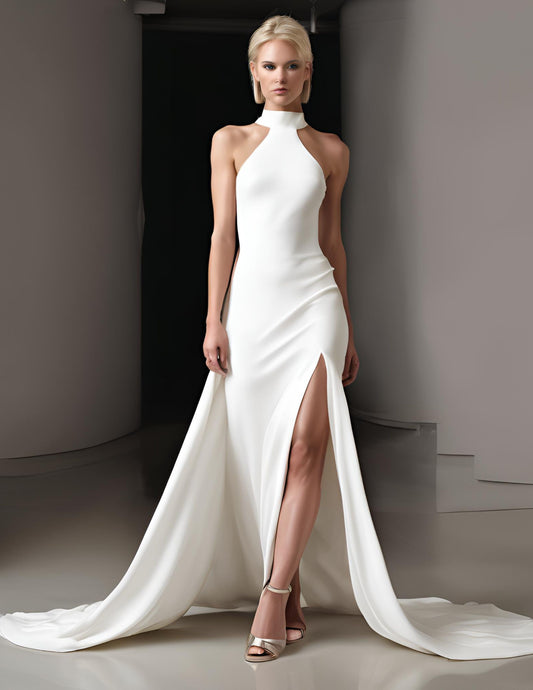 High-Neck Slit Gown