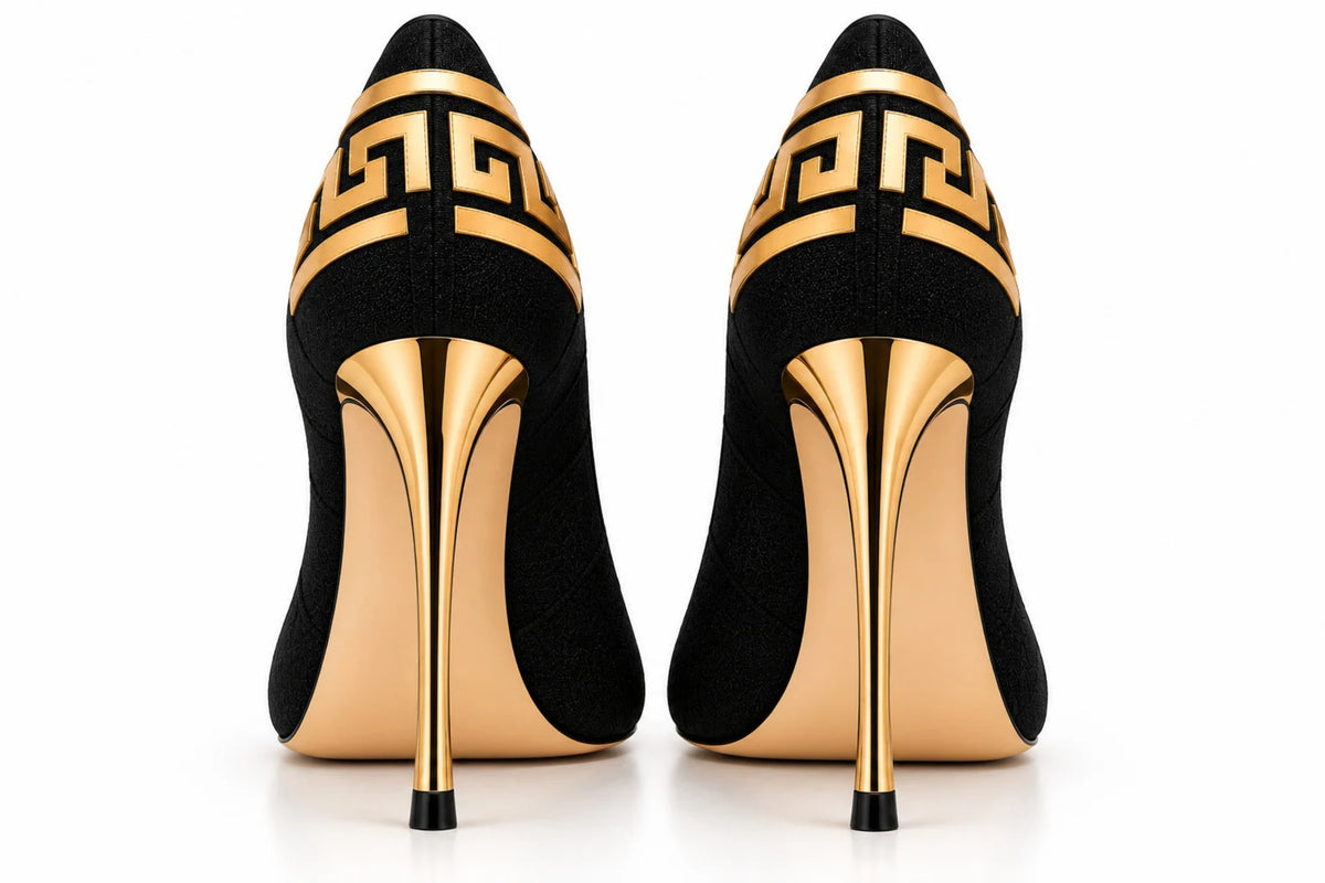 The Grecian Noir Suede Stiletto