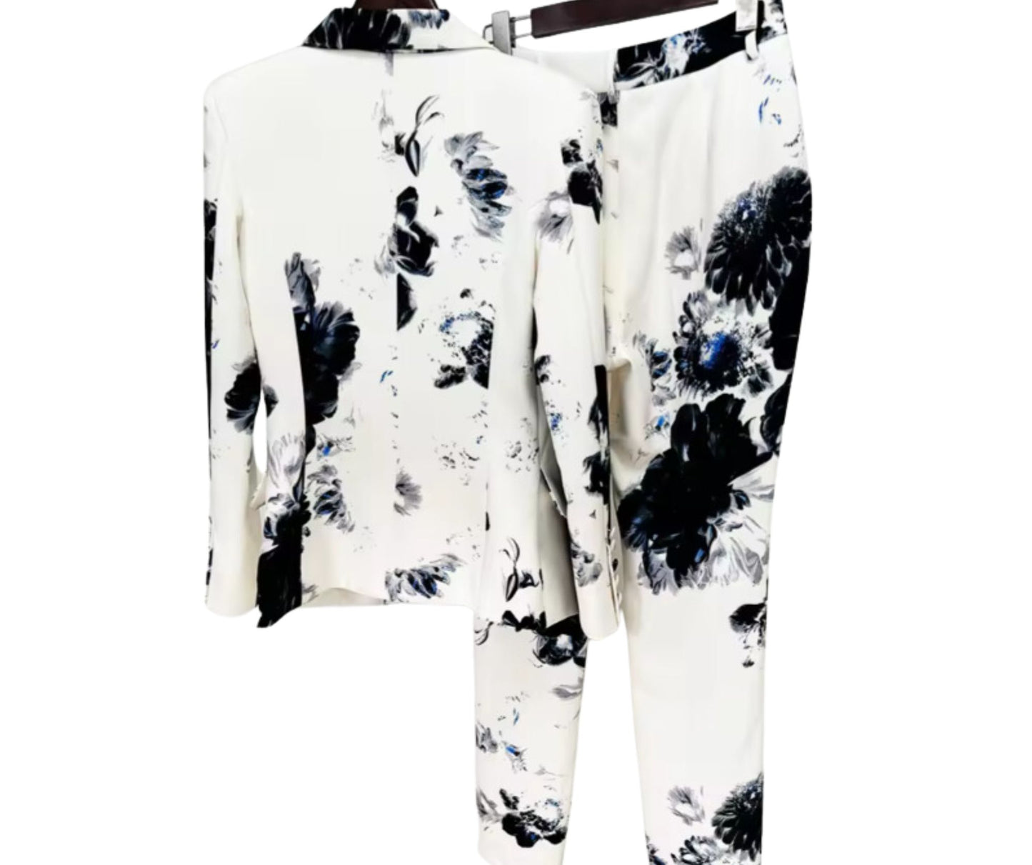 2 PIECE WHITE AND BLACK FLORAL SUIT