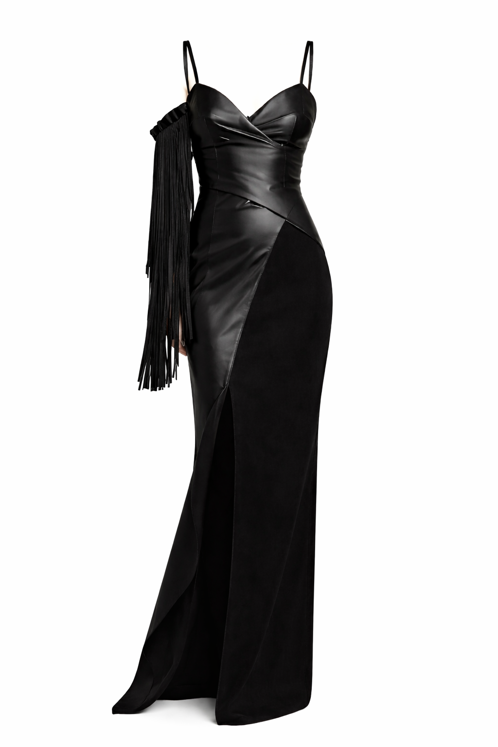 Black Vegan Leather and Suede Dress