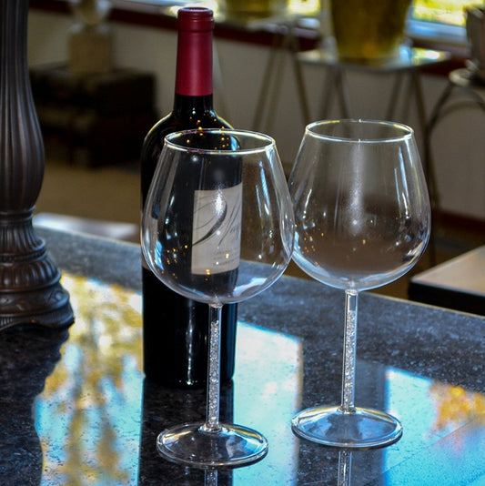 Set of 2 Crystaline Stem Wine Glasses